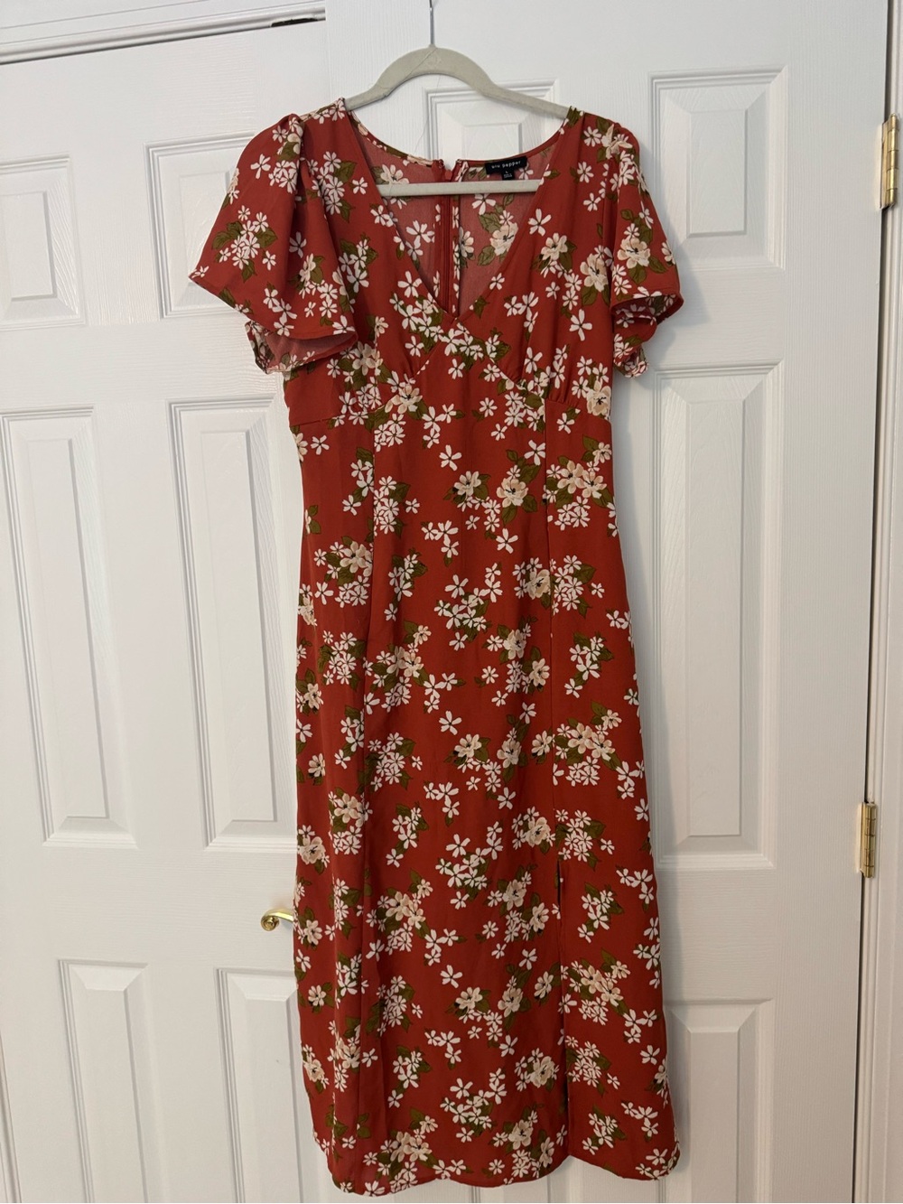 Blu Pepper Rust Red Floral Maxi Dress